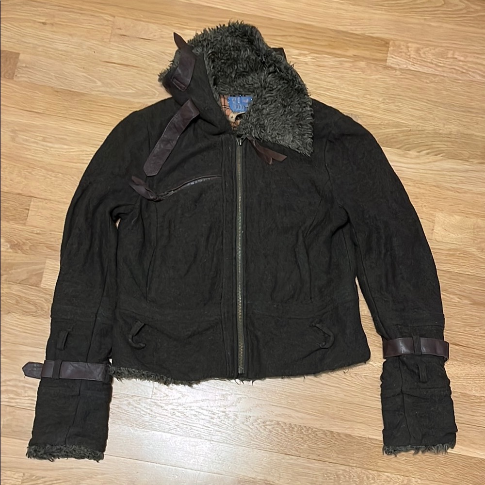 We The free wool blend bomber jacket boho full zip faux fur women’s 6